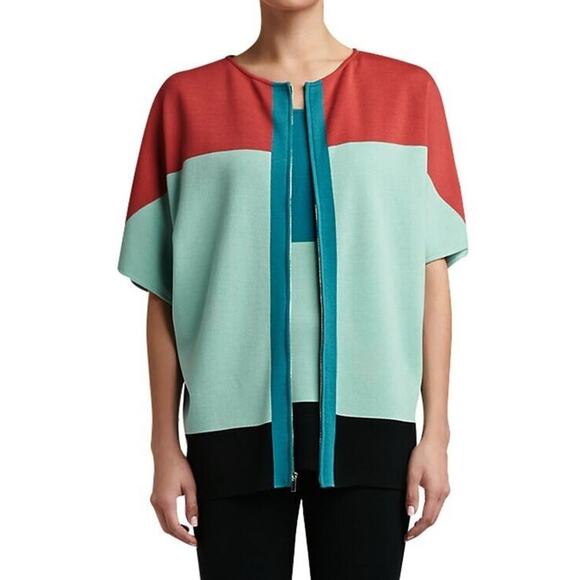 A8 Auth ST JOHN Milano Knit Colorblock Batwing Zip Up Cardigan Sweater Sz M $350 - Picture 3 of 9
